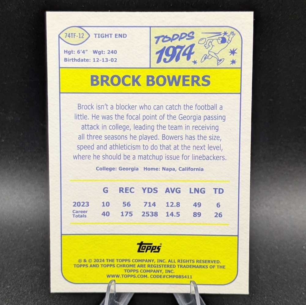 2024 Topps Chrome Brock Bowers RC 1974 Throwback #74TF-12 Vegas Raiders Rookie - Picture 4 of 4